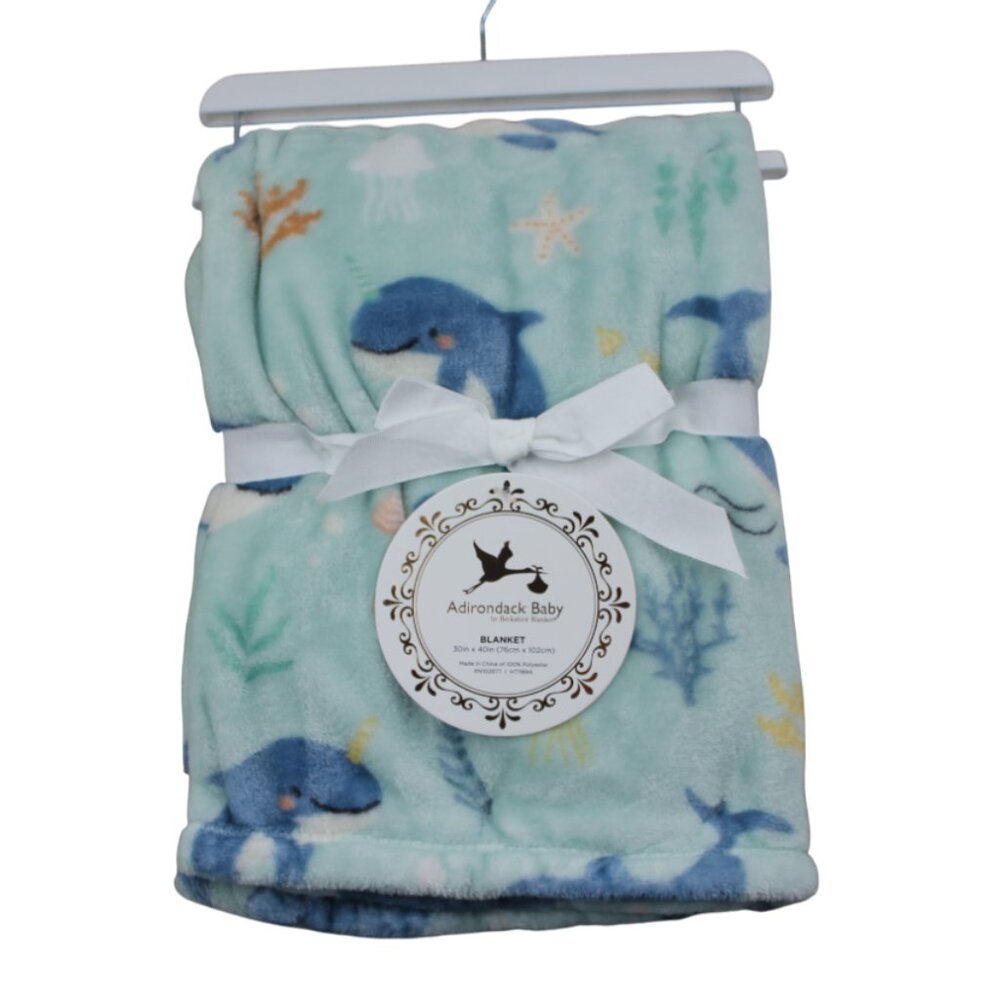 Adirondack Baby Blanket Narwhal Blue Fleece Blanket Infant Boys Sea Life NWT